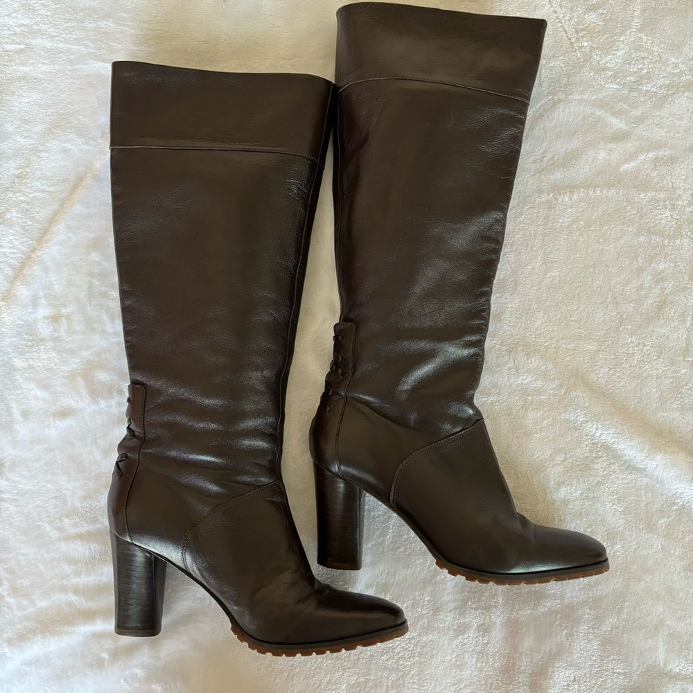 FRENCH CONNECTION Brown Leather Knee High Fashion Boots--6.5--EUC